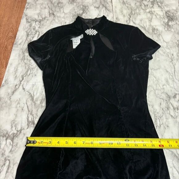 Jessica McClintock Gunne Sax Vintage Black Velour Gown Dress broach size 9/10 - Picture 7 of 9